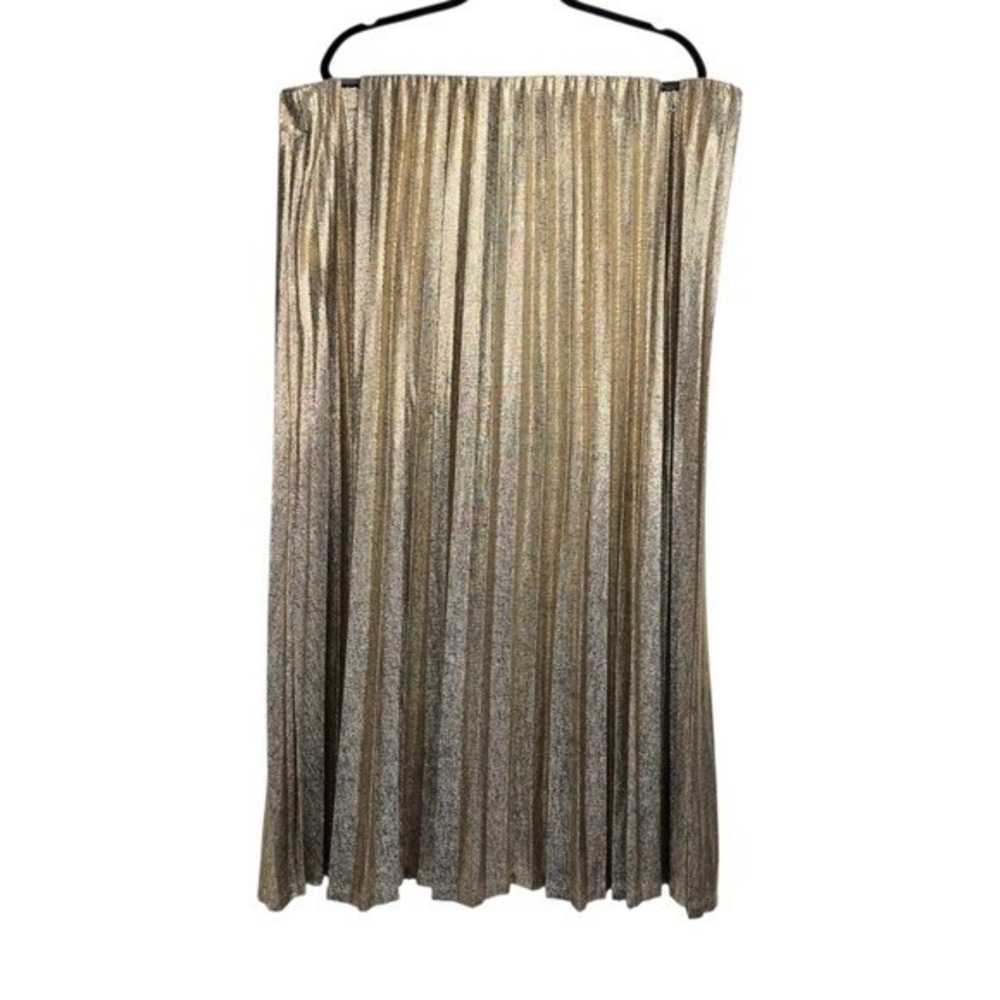 Eloquii Womens Gold Metallic Pleated Pull-On Midi Skirt Size 26 / 28